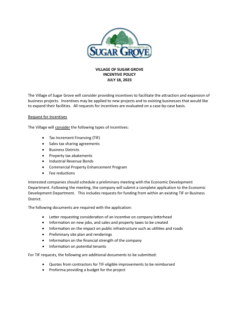 First page of the Economic Incentive Policy and Application