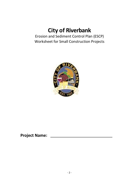 First page of the Erosion and Sediment Control Plan Worksheet for Small Construction Projects
