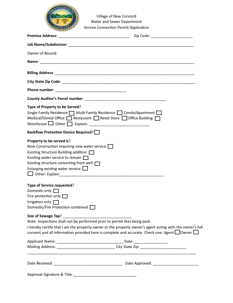 First page of the Service Connection Permit Application