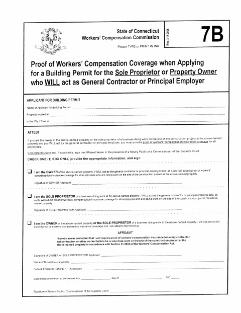 First page of the Workers’ Compensation Coverage Proof