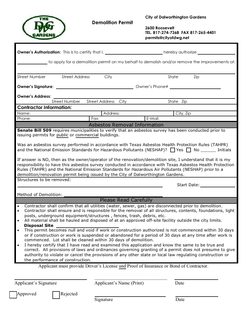 First page of the Demolition Permit