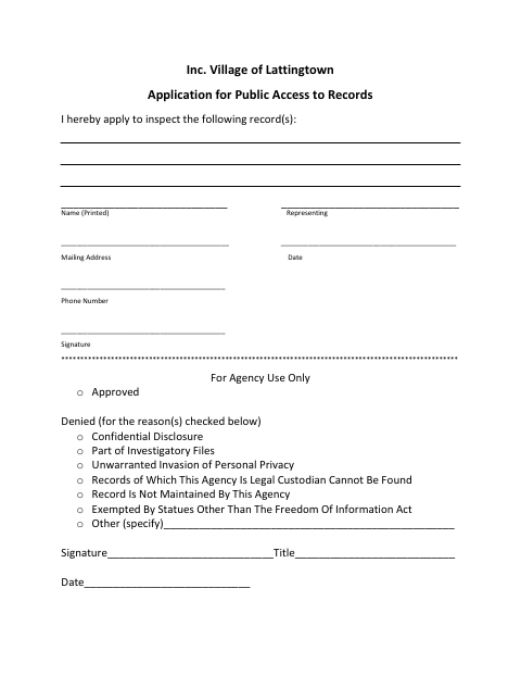 First page of the Application for Public Access to Records