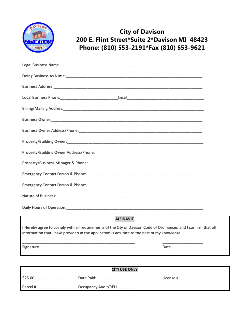First page of the Business Registration Form
