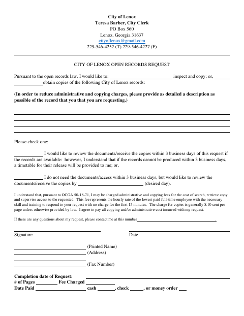 First page of the Open Records Request
