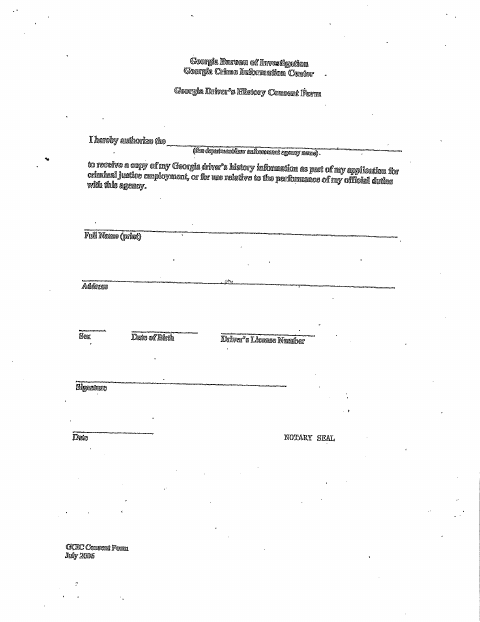 First page of the Georgia Driver's History Consent Form