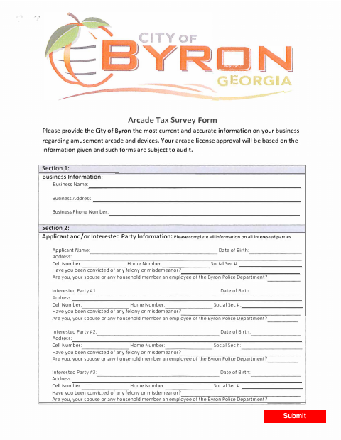 First page of the Arcade Tax Survey Form