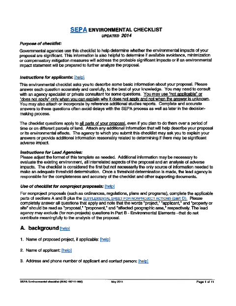 First page of the SEPA Environmental Checklist