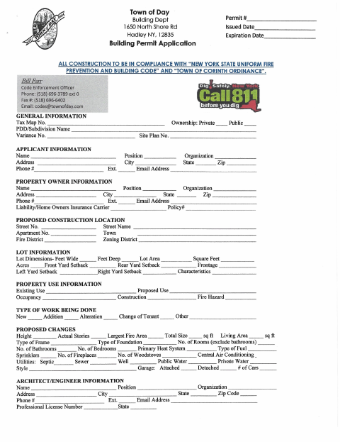 First page of the Residential Building Permit Application