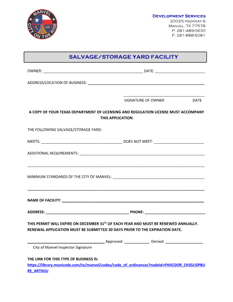 First page of the Salvage Yard Renewal