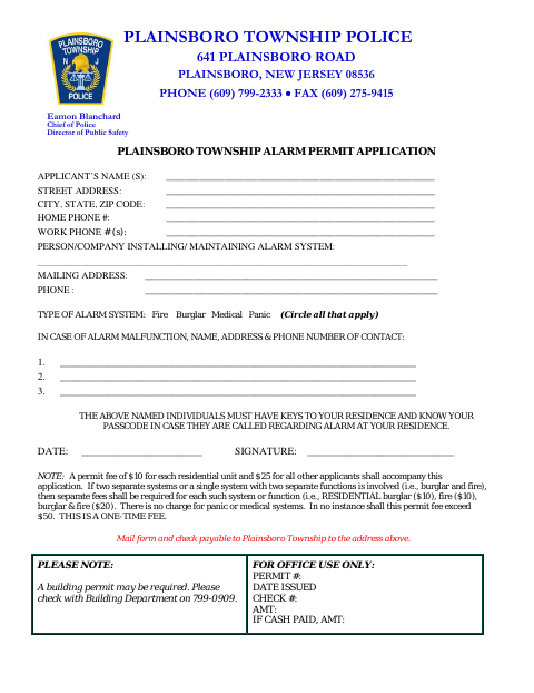 First page of the Alarm Permit Application
