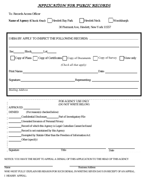 First page of the Application for Public Records