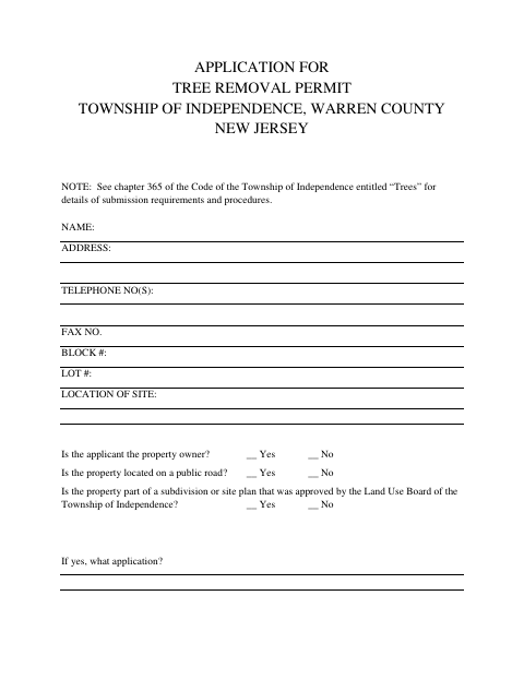 First page of the Application for Tree Removal Permit