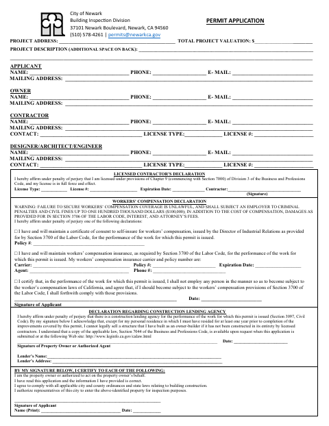 First page of the Permit Application