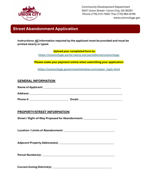 First page of the Street Abandonment Application