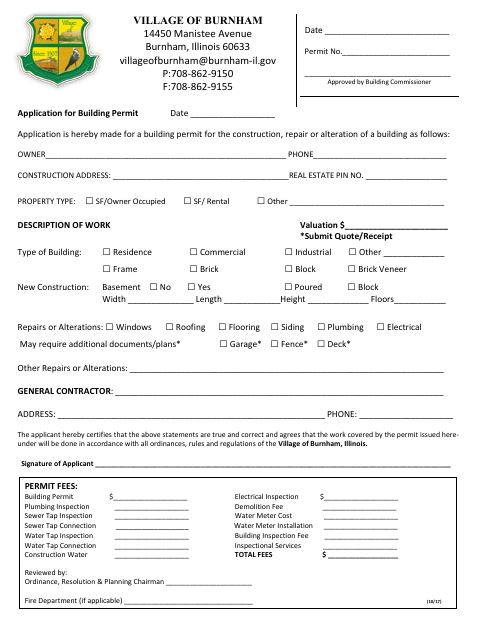 First page of the Application for Building Permit