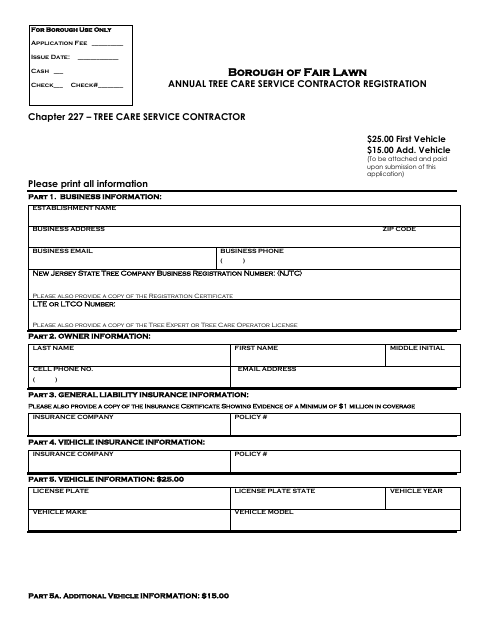First page of the Annual Tree Care Service Contractor Registration