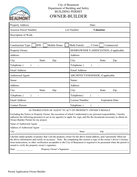 First page of the Building Permit Application – Owner-Builder