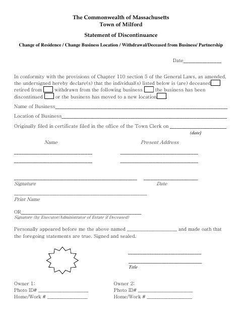 First page of the Statement of Discontinuance