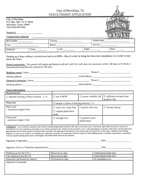 First page of the Fence Permit Application