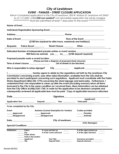 First page of the Event-Parade-Street Closure Application