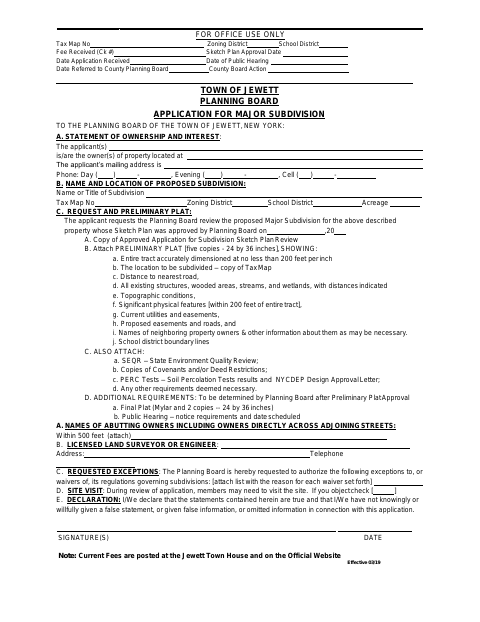 First page of the Application for Major Subdivision