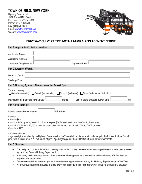 First page of the Driveway Culvert Pipe Installation & Replacement Permit