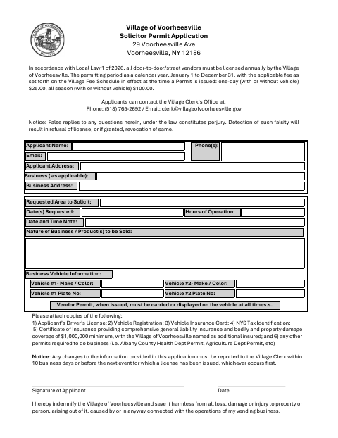First page of the Solicitor Permit Application