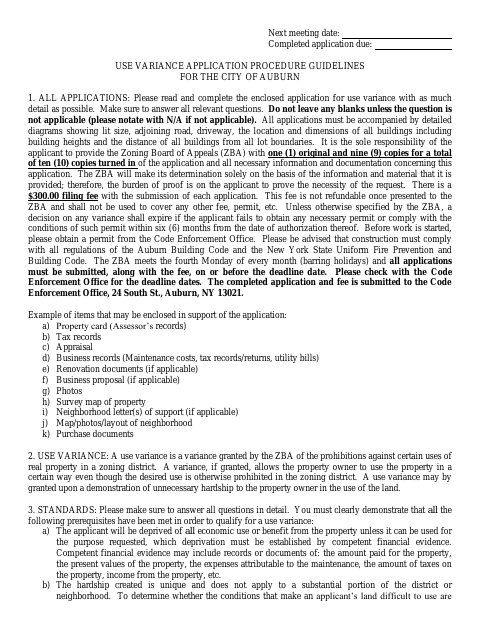 First page of the Use Variance Application