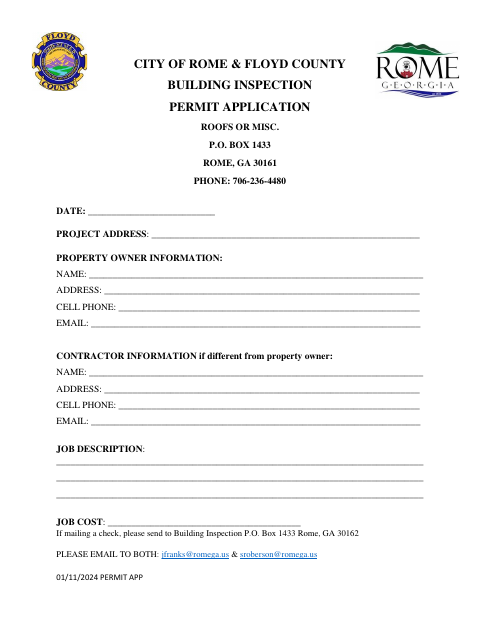First page of the Roof or Miscellaneous Permit Application