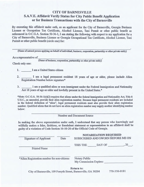 First page of the S.A.V.E. Affidavit