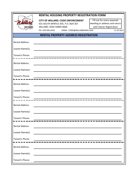First page of the Rental Housing Property Registration Form