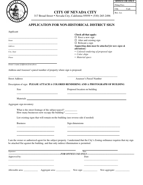 First page of the Application for Non-Historical District Sign
