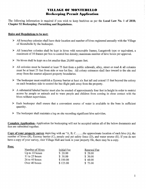 First page of the Beekeeping Permit Application