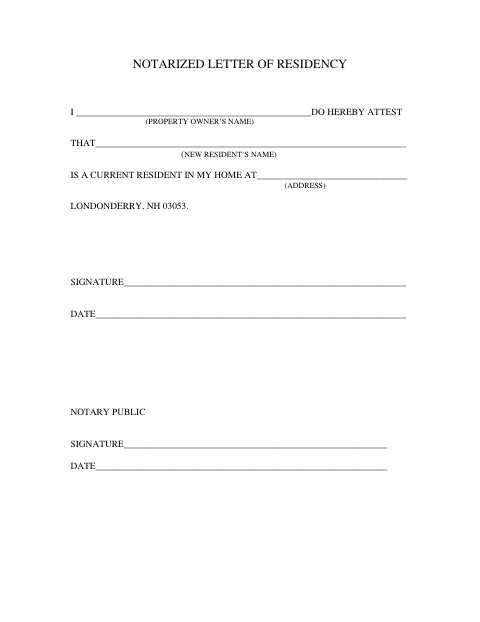 First page of the Notarized Letter of Residency