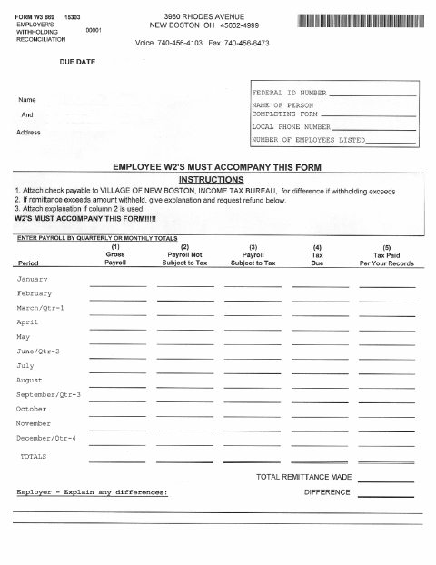 First page of the Employer Withholding Form 869 W3