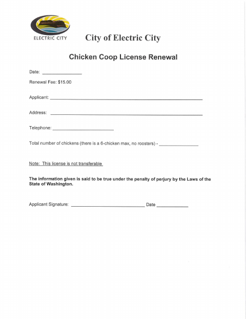 First page of the Chicken Coop License Renewal