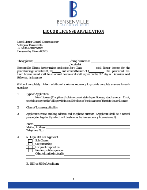 First page of the Liquor License Application
