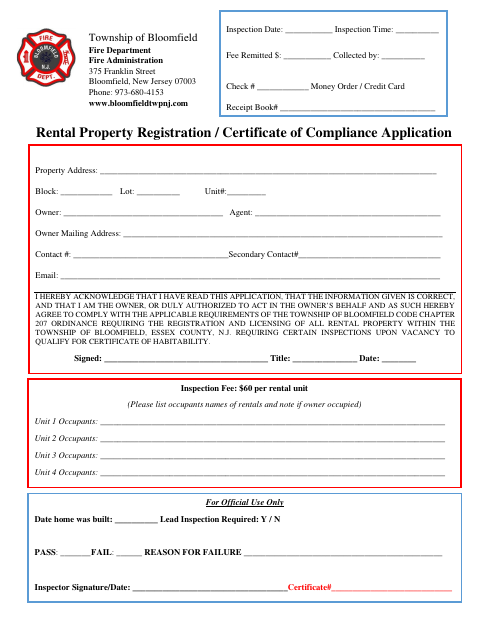 First page of the Rental Property Registration / Certificate of Compliance Application