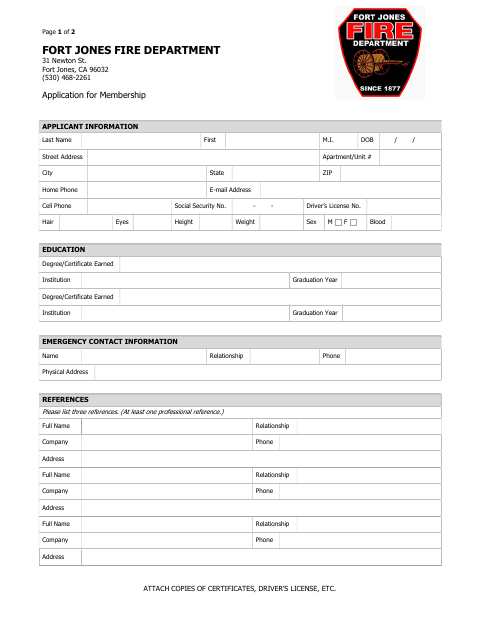 First page of the Application for Membership