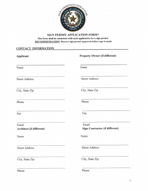 First page of the Sign Permit Application