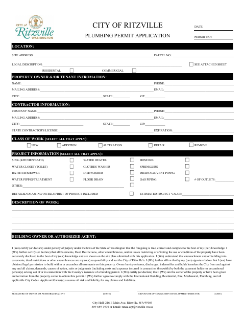 First page of the Plumbing Permit Application