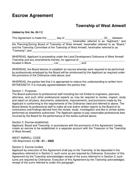 First page of the Escrow Agreement