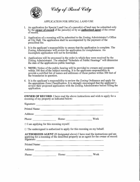 First page of the Special Land Use Application