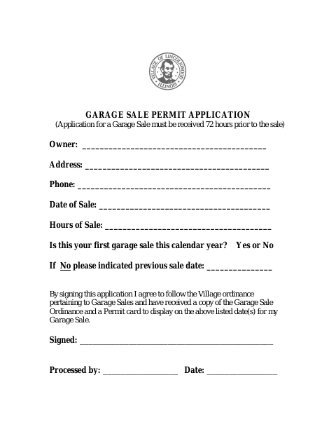 First page of the Garage Sale Permit Application