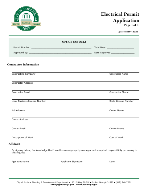 First page of the Electrical Permit Application