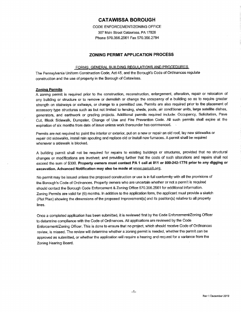 First page of the Zoning and Building Permit Application