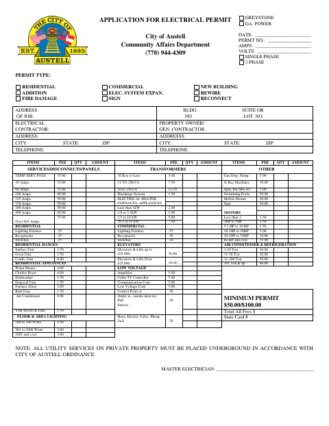 First page of the Application for Electrical Permit