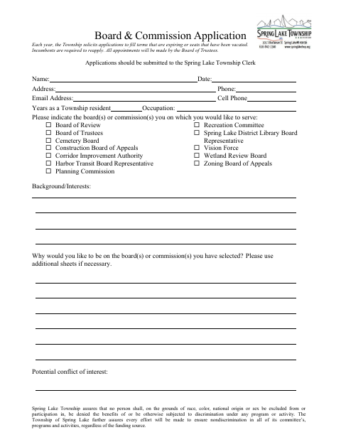 First page of the Board & Commission Application