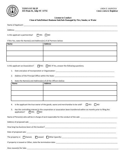 First page of the Close of Sale or Defunct Business Sale Application