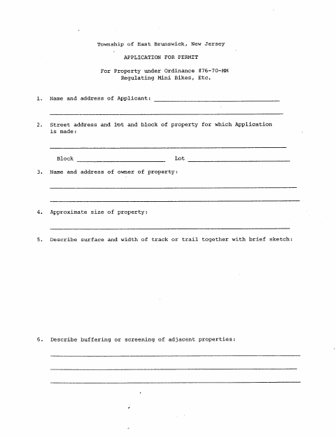 First page of the Mini Bike Permit Application